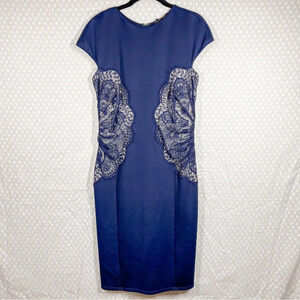 Tadashi‎ Shoji Blue Cap Sleeve Floral Lace Dress